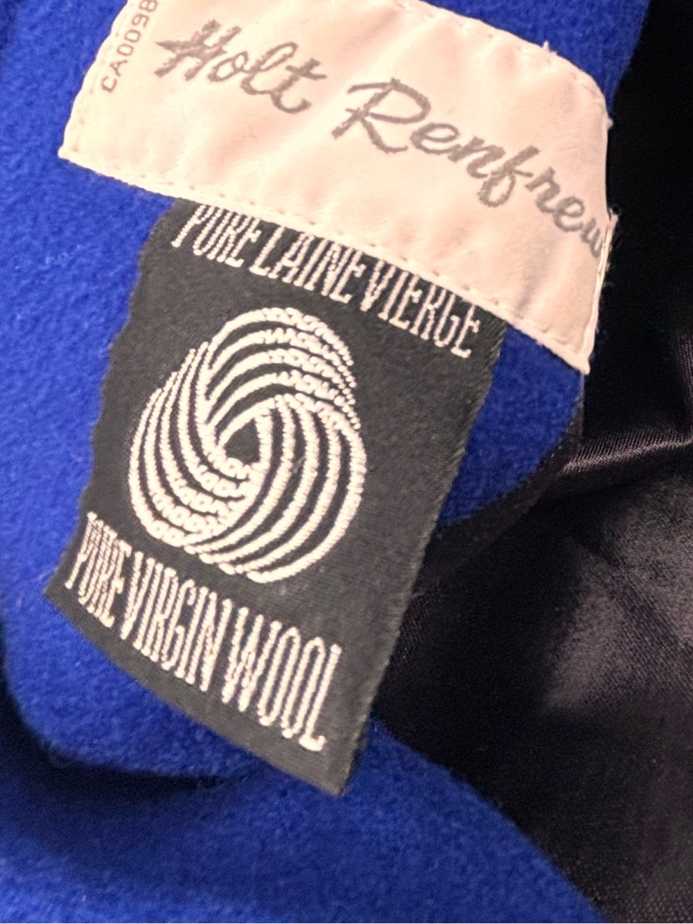 Vintage Holt Renfrew Cobalt Royal Blue Virgin Wool Long Trench Coat Jacket M/L - Picture 3 of 6